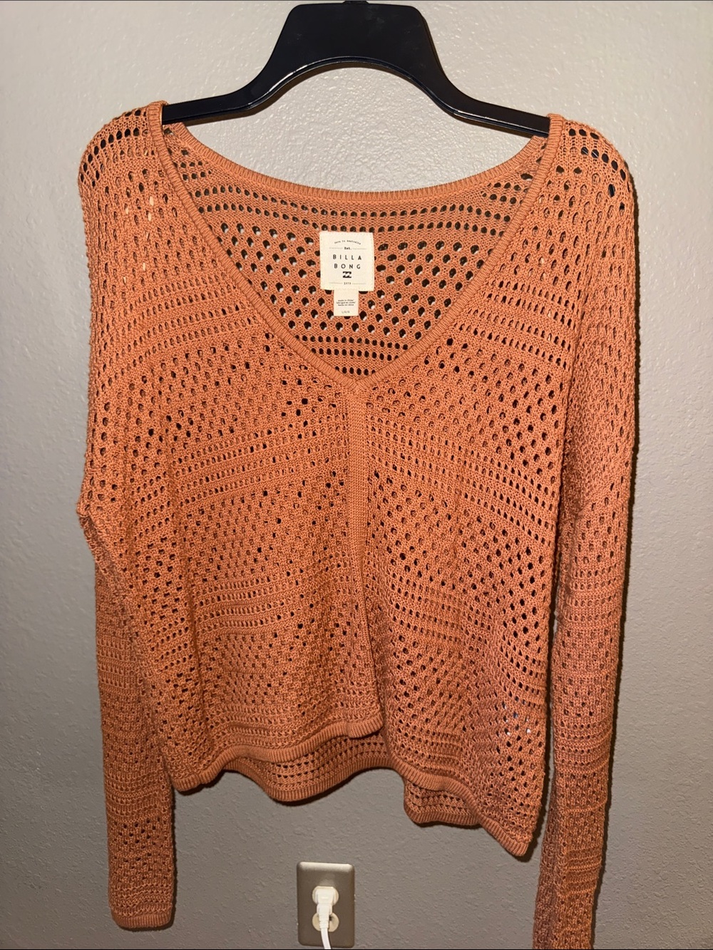 Billabong Open-Knit V-Neck Sweater in Burnt Orange